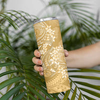 Yellow Polynesia Hammerhead Shark Tattoo With Plumeria Lei Skinny Tumbler