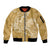 Yellow Polynesia Hammerhead Shark Tattoo With Plumeria Lei Sleeve Zip Bomber Jacket