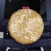 Yellow Polynesia Hammerhead Shark Tattoo With Plumeria Lei Spare Tire Cover