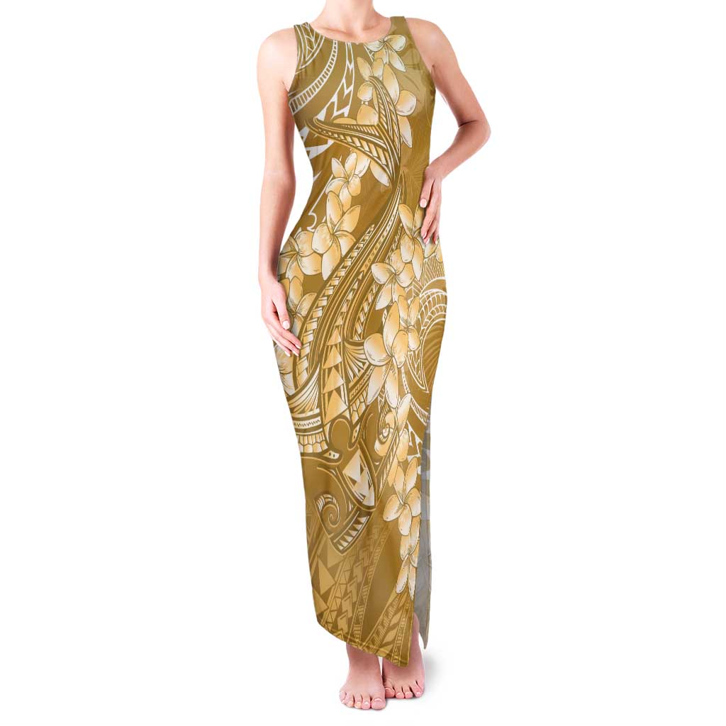 Yellow Polynesia Hammerhead Shark Tattoo With Plumeria Lei Tank Maxi Dress