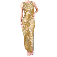 Yellow Polynesia Hammerhead Shark Tattoo With Plumeria Lei Tank Maxi Dress