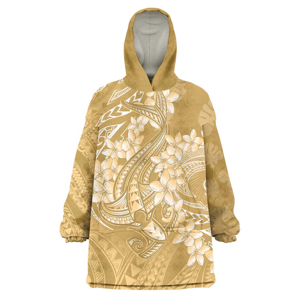 Yellow Polynesia Hammerhead Shark Tattoo With Plumeria Lei Wearable Blanket Hoodie