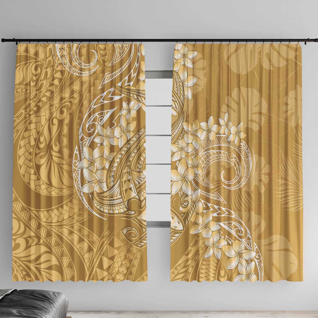 Yellow Polynesia Hammerhead Shark Tattoo With Plumeria Lei Window Curtain