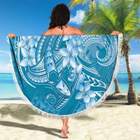 Blue Polynesia Hammerhead Shark Tattoo With Plumeria Lei Beach Blanket