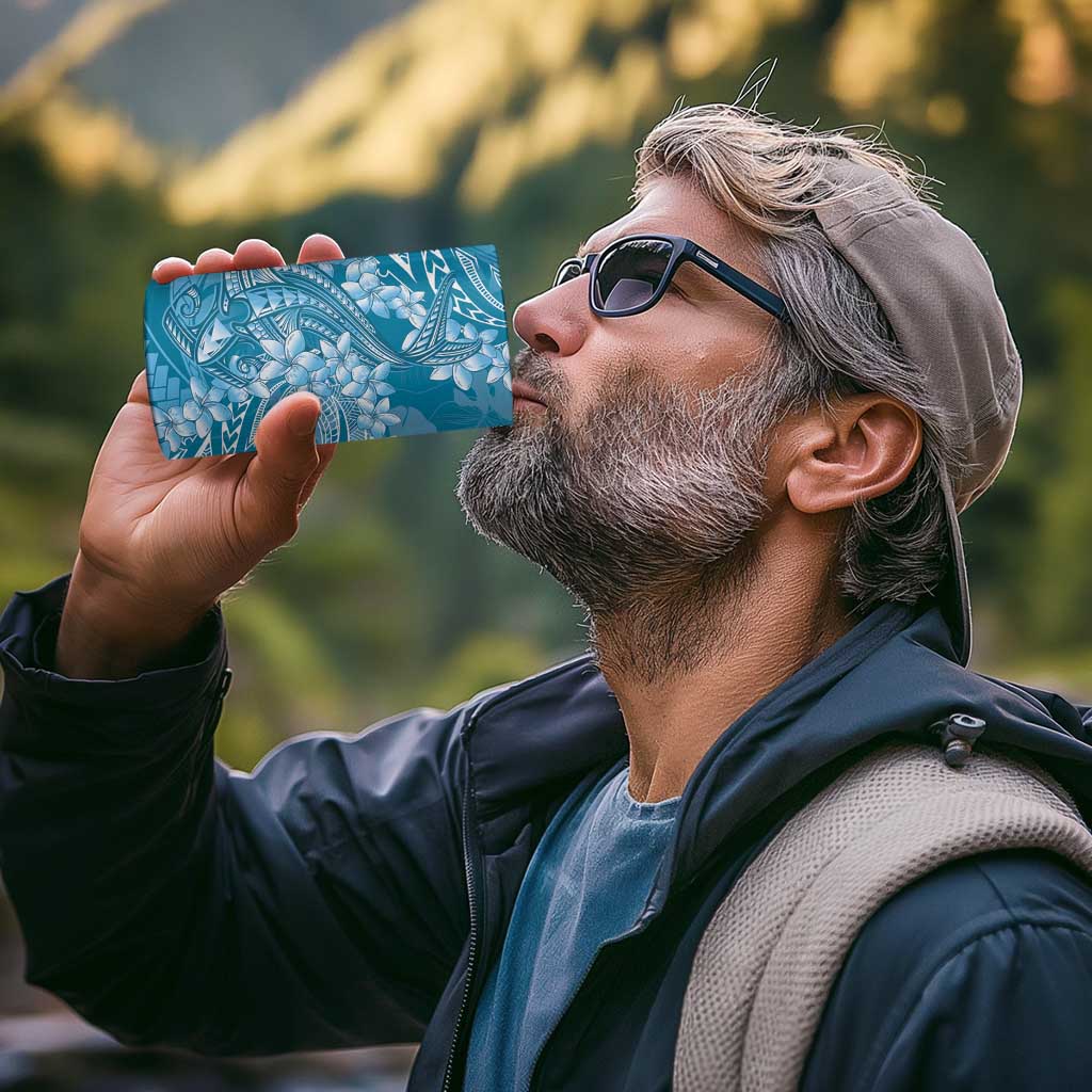 Blue Polynesia Hammerhead Shark Tattoo With Plumeria Lei 4 in 1 Can Cooler Tumbler