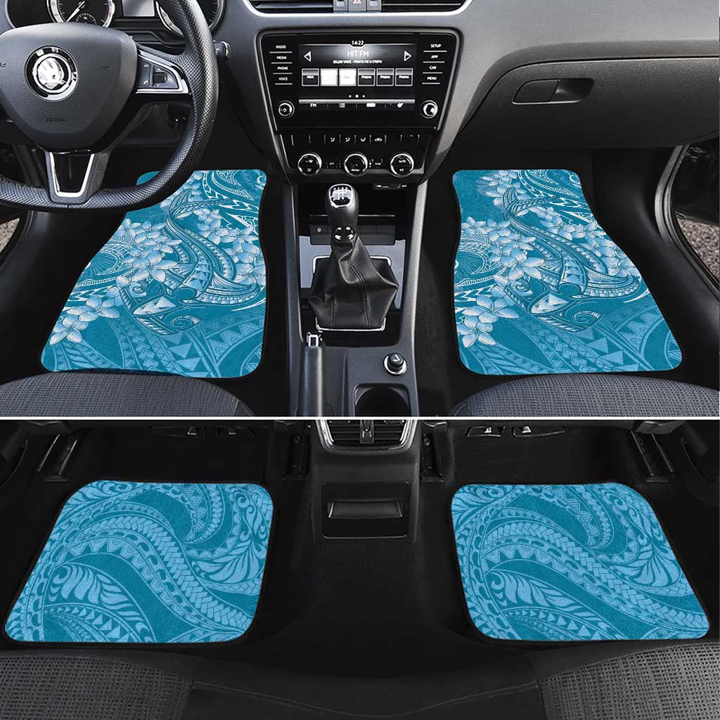 Blue Polynesia Hammerhead Shark Tattoo With Plumeria Lei Car Mats