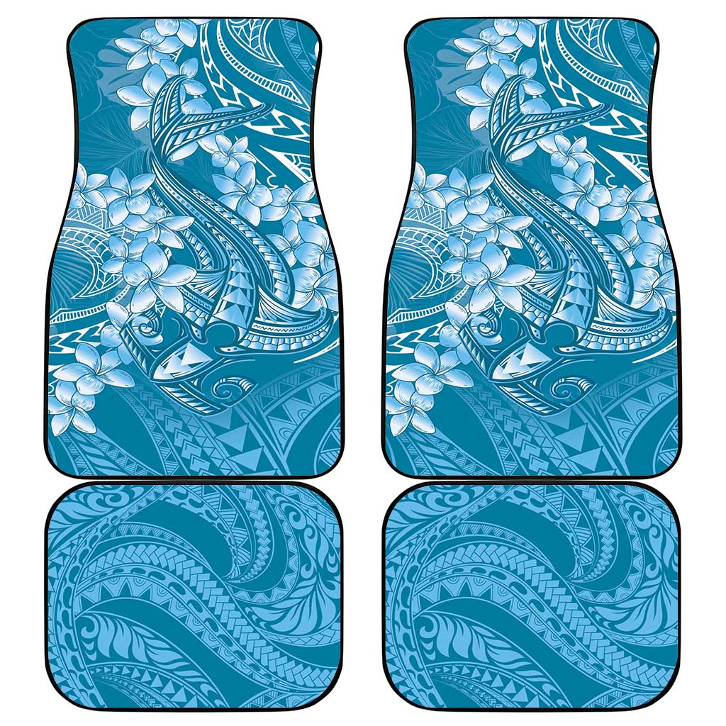 Blue Polynesia Hammerhead Shark Tattoo With Plumeria Lei Car Mats