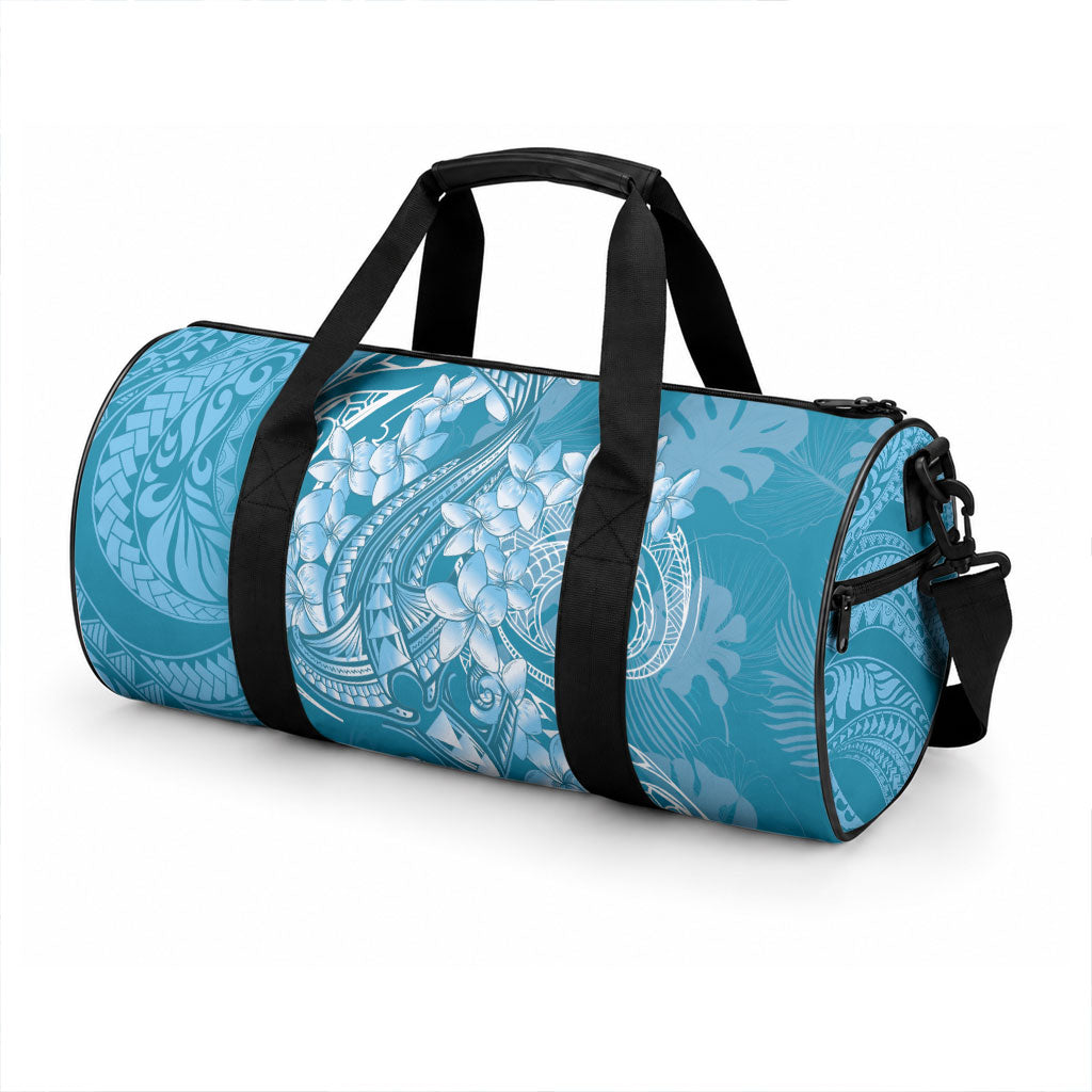Blue Polynesia Hammerhead Shark Tattoo With Plumeria Lei Duffle Bag LT14 - Polynesian Pride