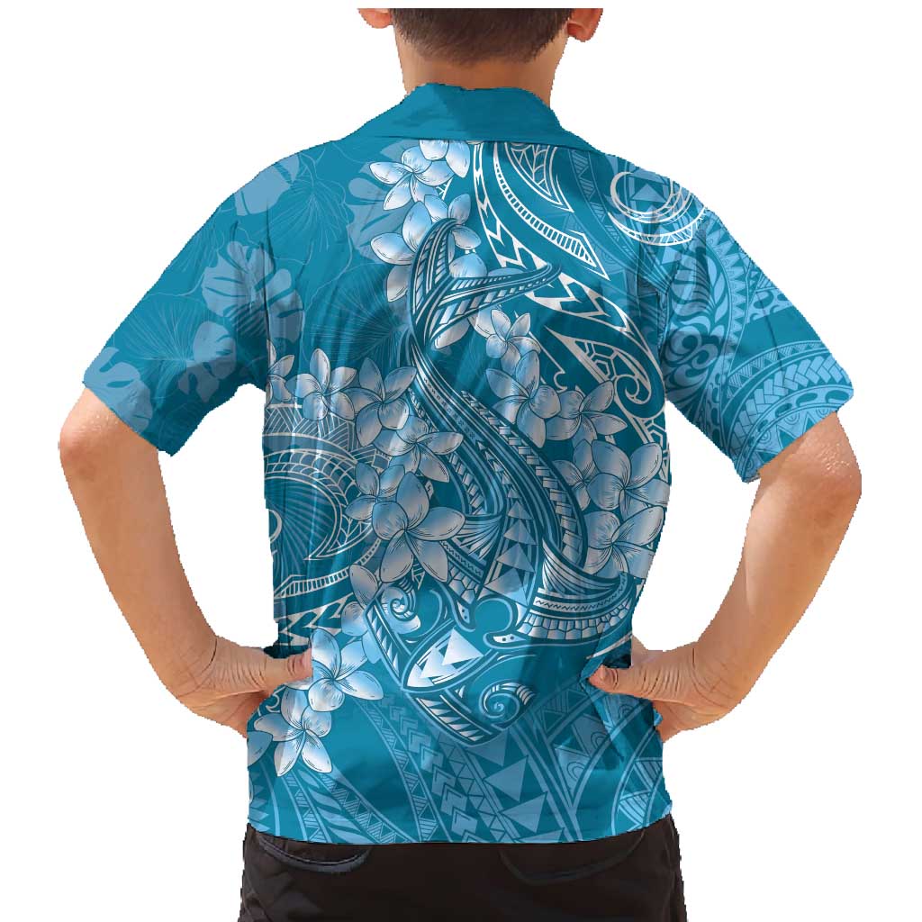 Blue Polynesia Hammerhead Shark Tattoo With Plumeria Lei Family Matching Mermaid Dress and Hawaiian Shirt LT14 - Polynesian Pride