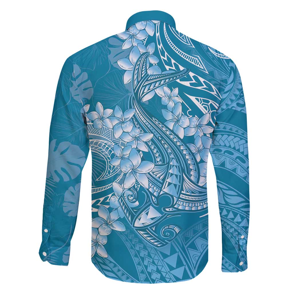Blue Polynesia Hammerhead Shark Tattoo With Plumeria Lei Family Matching Mermaid Dress and Hawaiian Shirt LT14 - Polynesian Pride