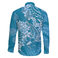 Blue Polynesia Hammerhead Shark Tattoo With Plumeria Lei Family Matching Puletasi and Hawaiian Shirt