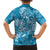 Blue Polynesia Hammerhead Shark Tattoo With Plumeria Lei Family Matching Short Sleeve Bodycon Dress and Hawaiian Shirt