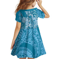 Blue Polynesia Hammerhead Shark Tattoo With Plumeria Lei Family Matching Short Sleeve Bodycon Dress and Hawaiian Shirt LT14 - Polynesian Pride