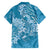 Blue Polynesia Hammerhead Shark Tattoo With Plumeria Lei Family Matching Short Sleeve Bodycon Dress and Hawaiian Shirt