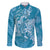 Blue Polynesia Hammerhead Shark Tattoo With Plumeria Lei Family Matching Short Sleeve Bodycon Dress and Hawaiian Shirt