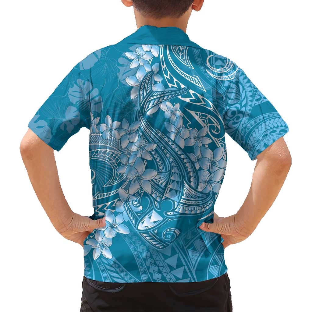 Blue Polynesia Hammerhead Shark Tattoo With Plumeria Lei Family Matching Summer Maxi Dress and Hawaiian Shirt LT14 - Polynesian Pride
