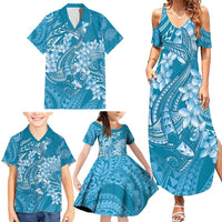 Blue Polynesia Hammerhead Shark Tattoo With Plumeria Lei Family Matching Summer Maxi Dress and Hawaiian Shirt LT14 - Polynesian Pride