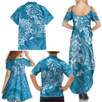 Blue Polynesia Hammerhead Shark Tattoo With Plumeria Lei Family Matching Summer Maxi Dress and Hawaiian Shirt LT14 - Polynesian Pride