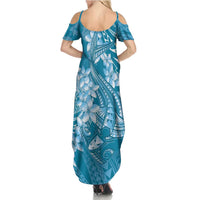 Blue Polynesia Hammerhead Shark Tattoo With Plumeria Lei Family Matching Summer Maxi Dress and Hawaiian Shirt LT14 - Polynesian Pride