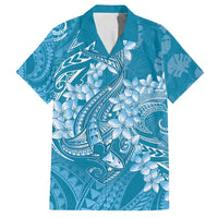 Blue Polynesia Hammerhead Shark Tattoo With Plumeria Lei Hawaiian Shirt
