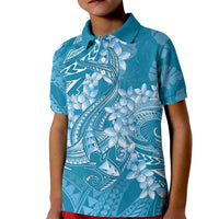 Blue Polynesia Hammerhead Shark Tattoo With Plumeria Lei Kid Polo Shirt