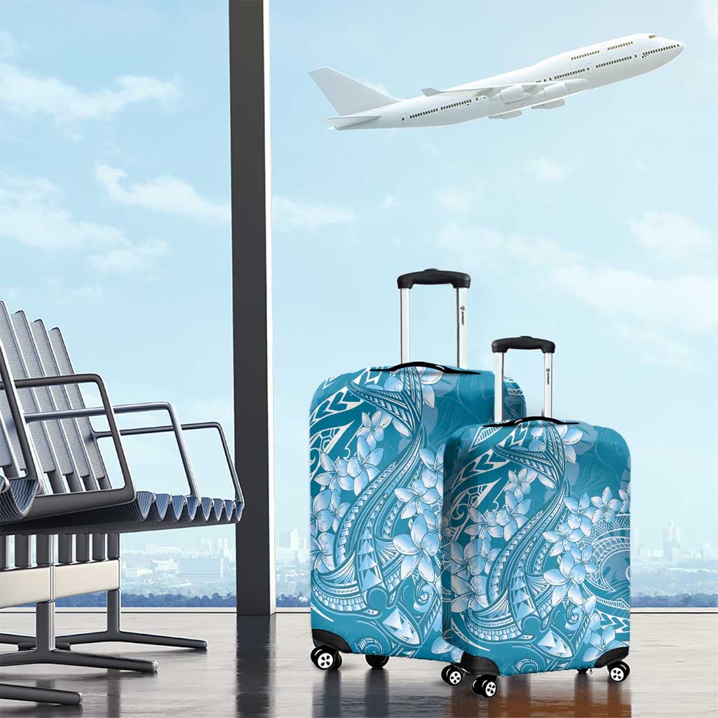 Blue Polynesia Hammerhead Shark Tattoo With Plumeria Lei Luggage Cover