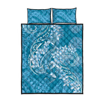 Blue Polynesia Hammerhead Shark Tattoo With Plumeria Lei Quilt Bed Set