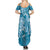 Blue Polynesia Hammerhead Shark Tattoo With Plumeria Lei Summer Maxi Dress