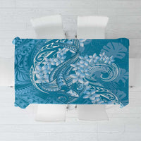 Blue Polynesia Hammerhead Shark Tattoo With Plumeria Lei Tablecloth