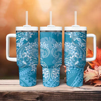 Blue Polynesia Hammerhead Shark Tattoo With Plumeria Lei Tumbler With Handle