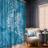 Blue Polynesia Hammerhead Shark Tattoo With Plumeria Lei Window Curtain