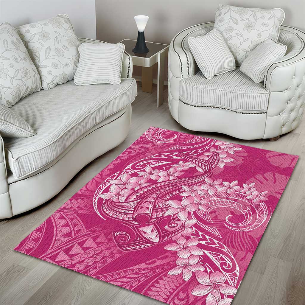Pink Polynesia Hammerhead Shark Tattoo With Plumeria Lei Area Rug