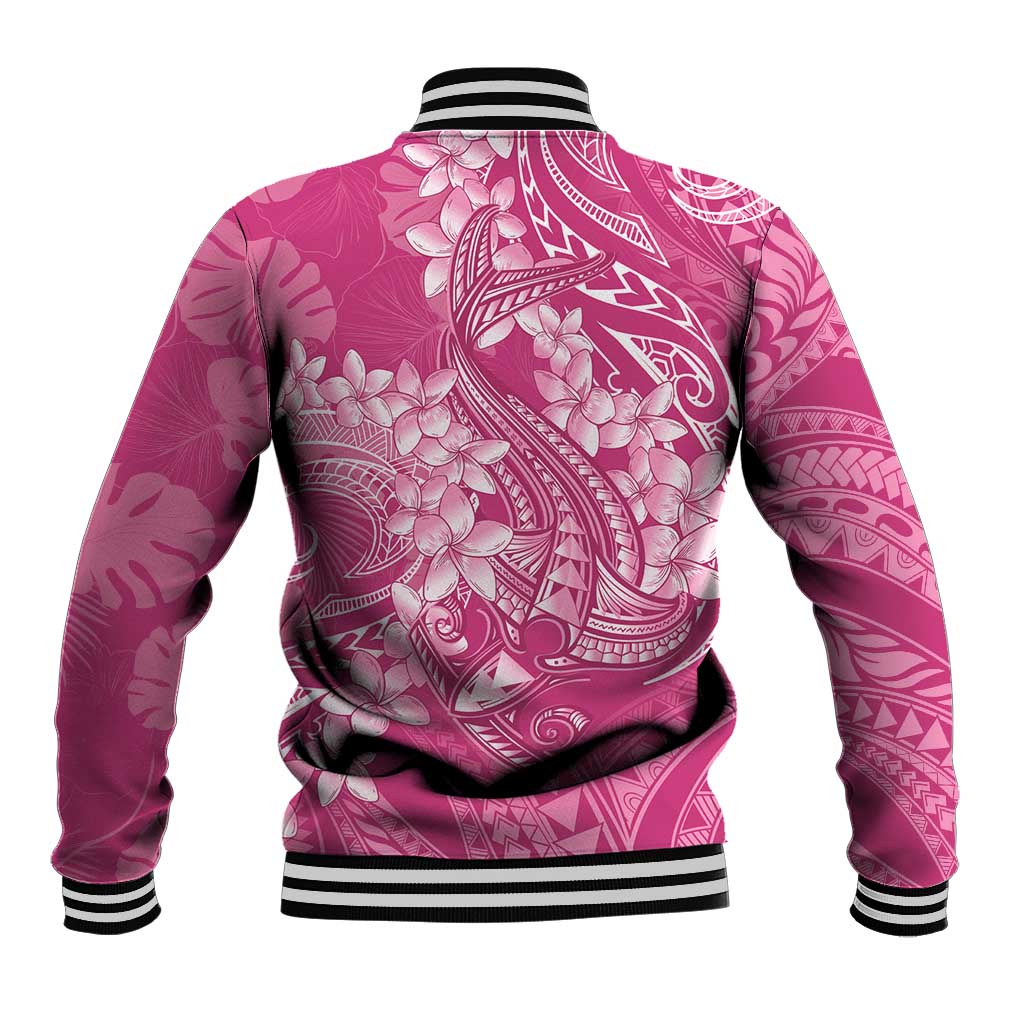 Pink Polynesia Hammerhead Shark Tattoo With Plumeria Lei Baseball Jacket