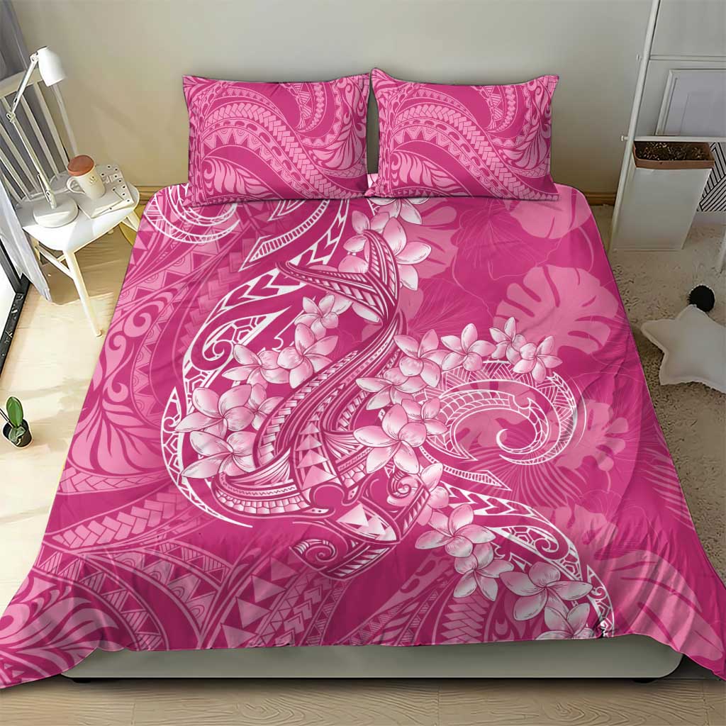 Pink Polynesia Hammerhead Shark Tattoo With Plumeria Lei Bedding Set