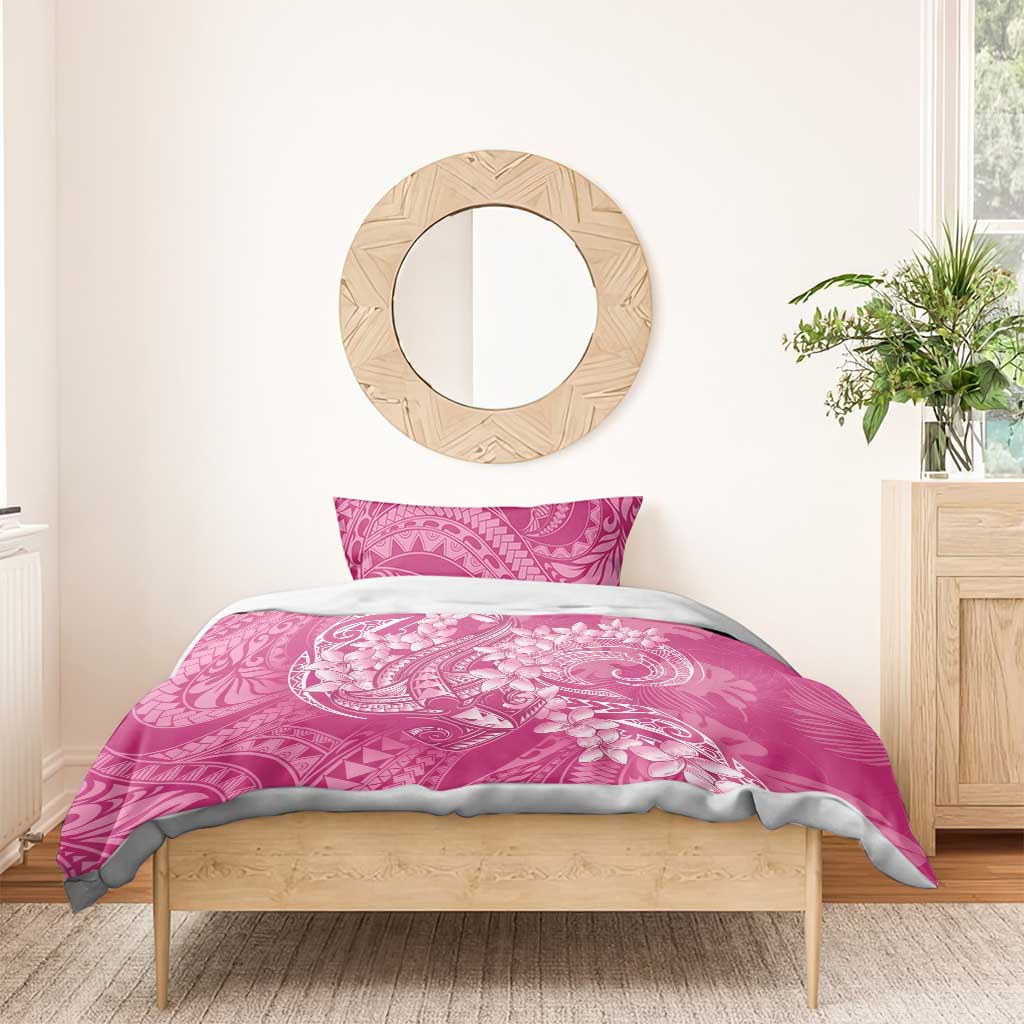 Pink Polynesia Hammerhead Shark Tattoo With Plumeria Lei Bedding Set