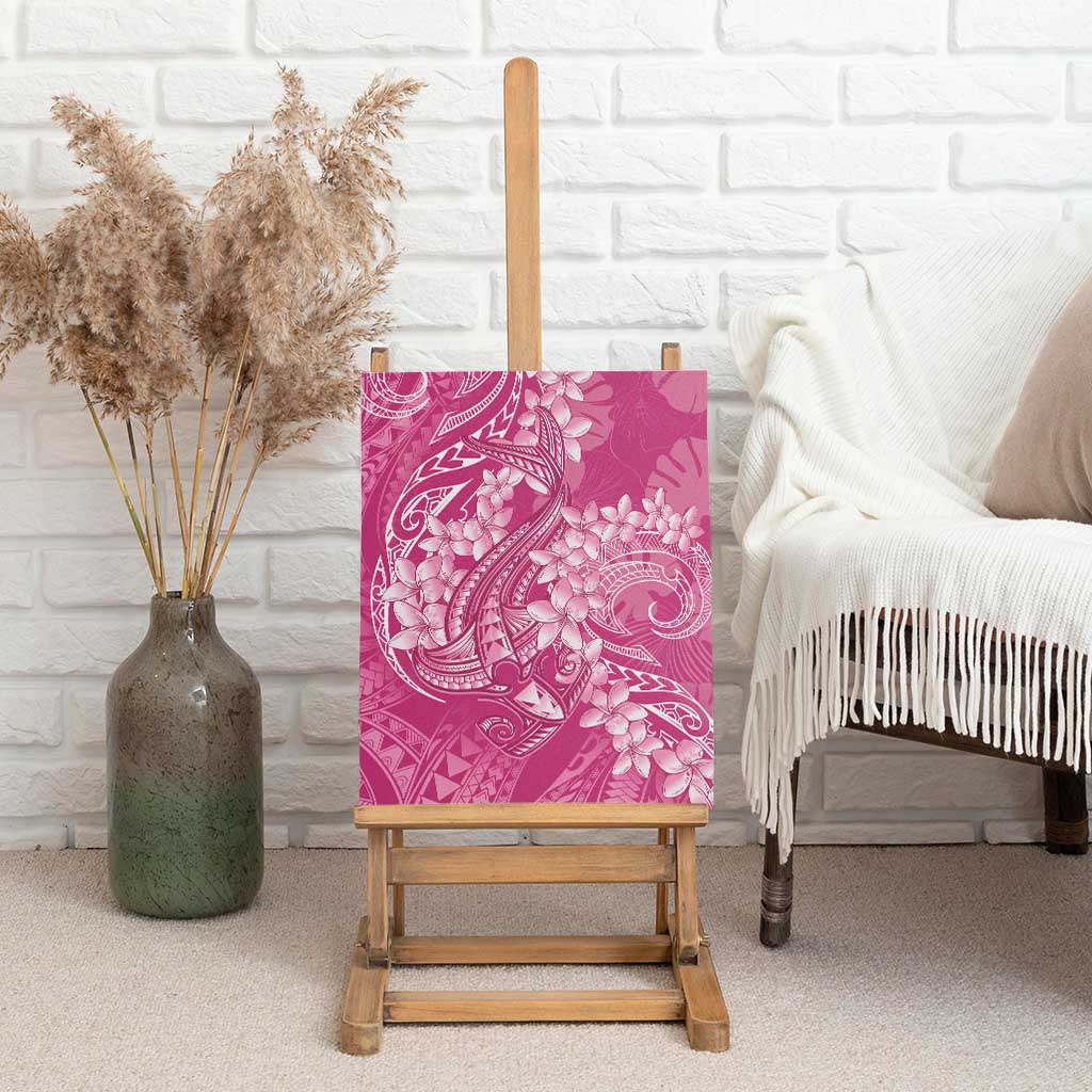 Pink Polynesia Hammerhead Shark Tattoo With Plumeria Lei Canvas Wall Art