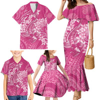 Pink Polynesia Hammerhead Shark Tattoo With Plumeria Lei Family Matching Mermaid Dress and Hawaiian Shirt LT14 - Polynesian Pride