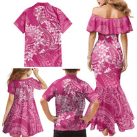 Pink Polynesia Hammerhead Shark Tattoo With Plumeria Lei Family Matching Mermaid Dress and Hawaiian Shirt LT14 - Polynesian Pride