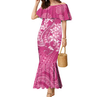 Pink Polynesia Hammerhead Shark Tattoo With Plumeria Lei Family Matching Mermaid Dress and Hawaiian Shirt LT14 Mom's Dress Pink - Polynesian Pride