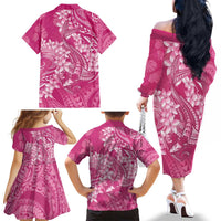Pink Polynesia Hammerhead Shark Tattoo With Plumeria Lei Family Matching Off The Shoulder Long Sleeve Dress and Hawaiian Shirt LT14 - Polynesian Pride