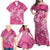 Pink Polynesia Hammerhead Shark Tattoo With Plumeria Lei Family Matching Off Shoulder Maxi Dress and Hawaiian Shirt