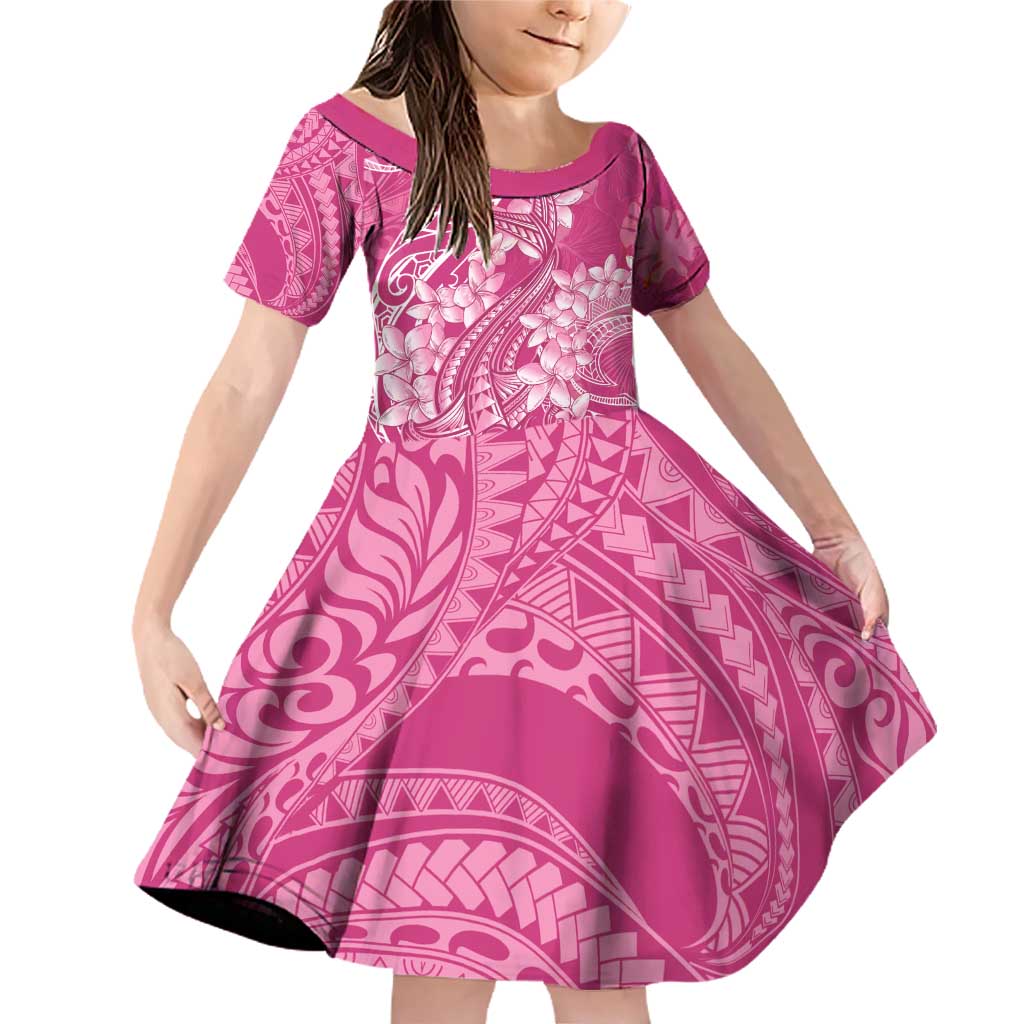Pink Polynesia Hammerhead Shark Tattoo With Plumeria Lei Family Matching Off Shoulder Short Dress and Hawaiian Shirt