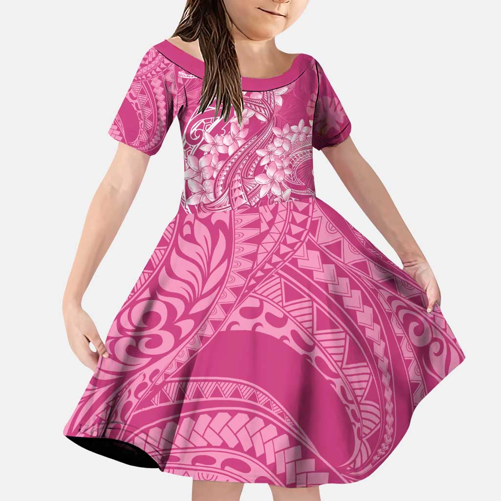 Pink Polynesia Hammerhead Shark Tattoo With Plumeria Lei Family Matching Puletasi and Hawaiian Shirt