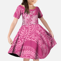 Pink Polynesia Hammerhead Shark Tattoo With Plumeria Lei Family Matching Short Sleeve Bodycon Dress and Hawaiian Shirt LT14 Daughter's Dress Pink - Polynesian Pride