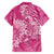 Pink Polynesia Hammerhead Shark Tattoo With Plumeria Lei Family Matching Short Sleeve Bodycon Dress and Hawaiian Shirt