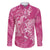 Pink Polynesia Hammerhead Shark Tattoo With Plumeria Lei Family Matching Short Sleeve Bodycon Dress and Hawaiian Shirt