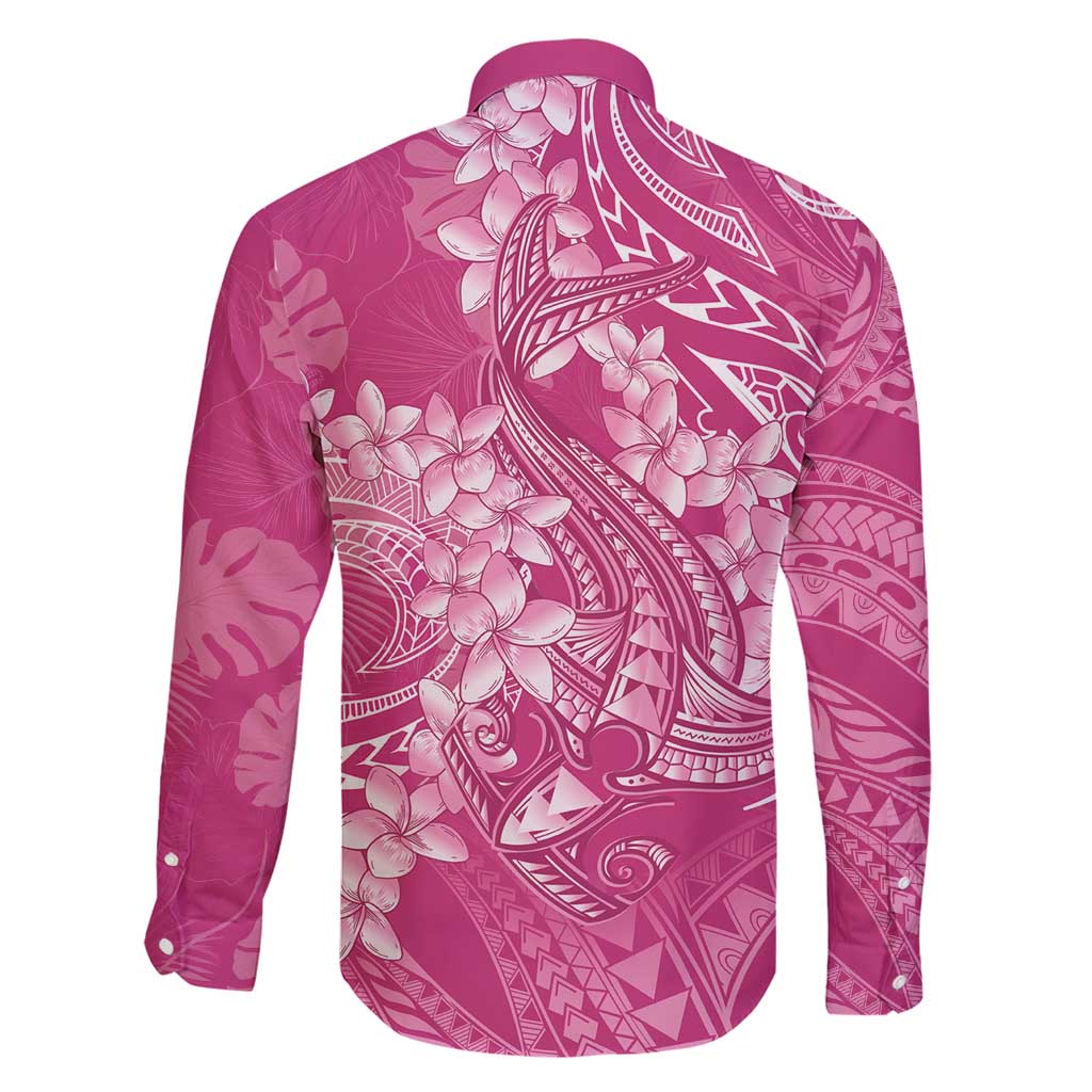 Pink Polynesia Hammerhead Shark Tattoo With Plumeria Lei Family Matching Short Sleeve Bodycon Dress and Hawaiian Shirt LT14 - Polynesian Pride