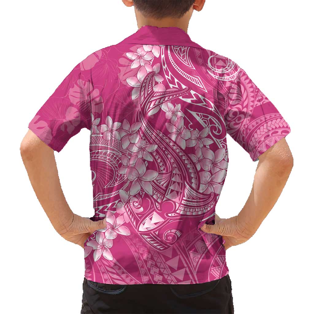 Pink Polynesia Hammerhead Shark Tattoo With Plumeria Lei Family Matching Summer Maxi Dress and Hawaiian Shirt LT14 - Polynesian Pride