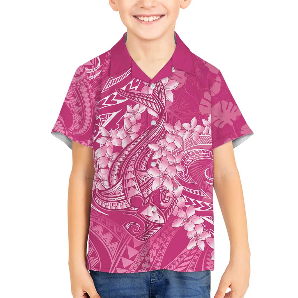 Pink Polynesia Hammerhead Shark Tattoo With Plumeria Lei Family Matching Summer Maxi Dress and Hawaiian Shirt LT14 Son's Shirt Pink - Polynesian Pride