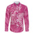 Pink Polynesia Hammerhead Shark Tattoo With Plumeria Lei Family Matching Tank Maxi Dress and Hawaiian Shirt